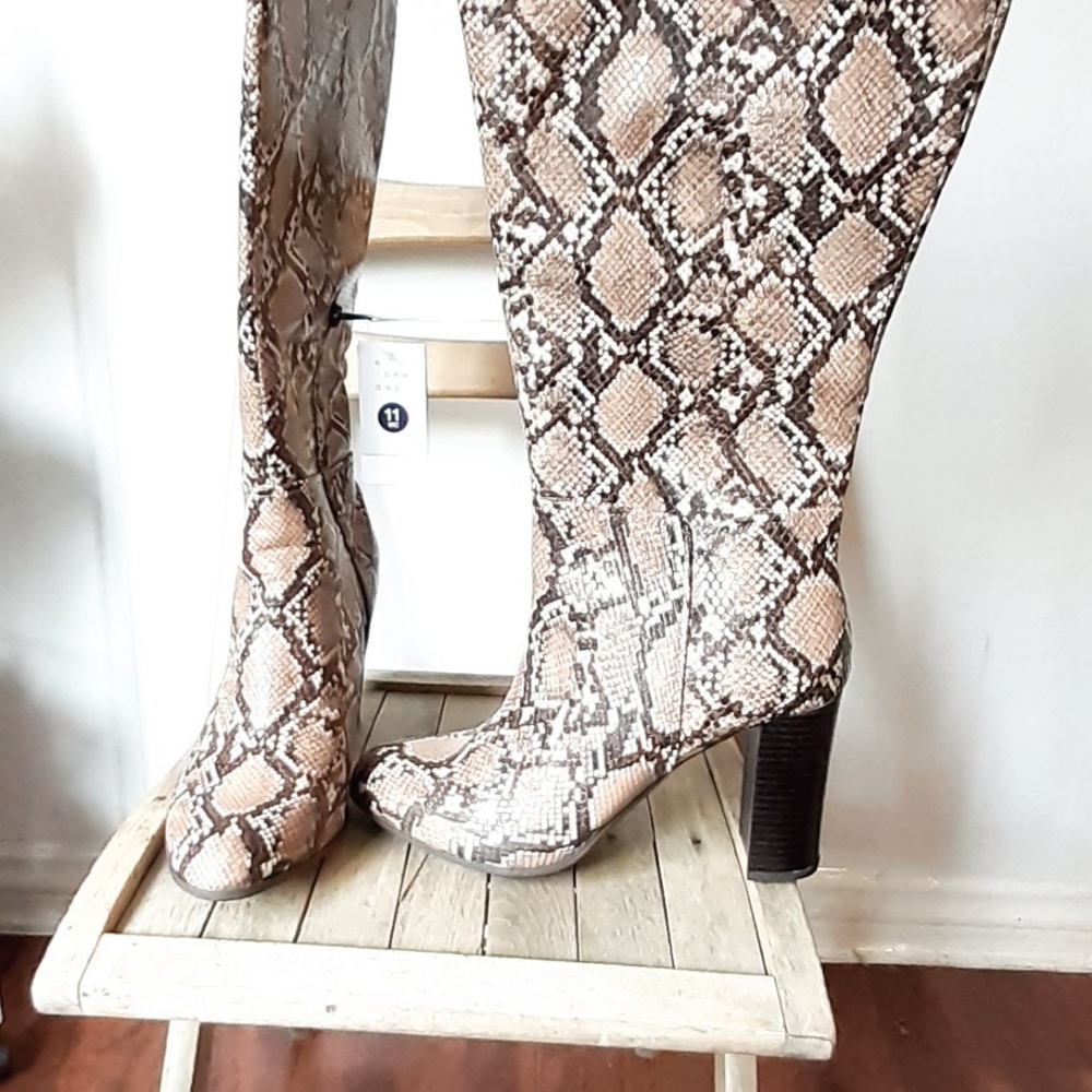 Faux Snake Print Leather Boots